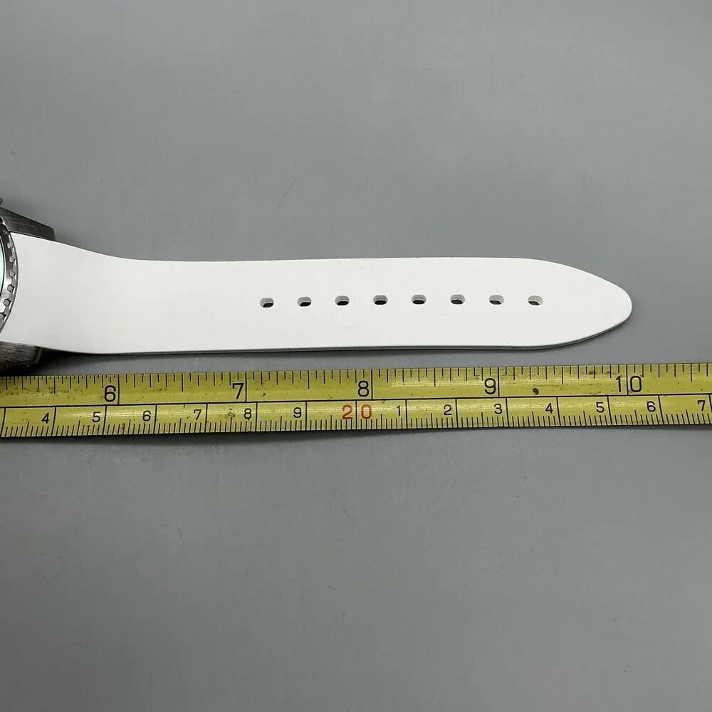 Guess Mens Watch 44mm White Green Dial White Silicone Chronograph New Battery